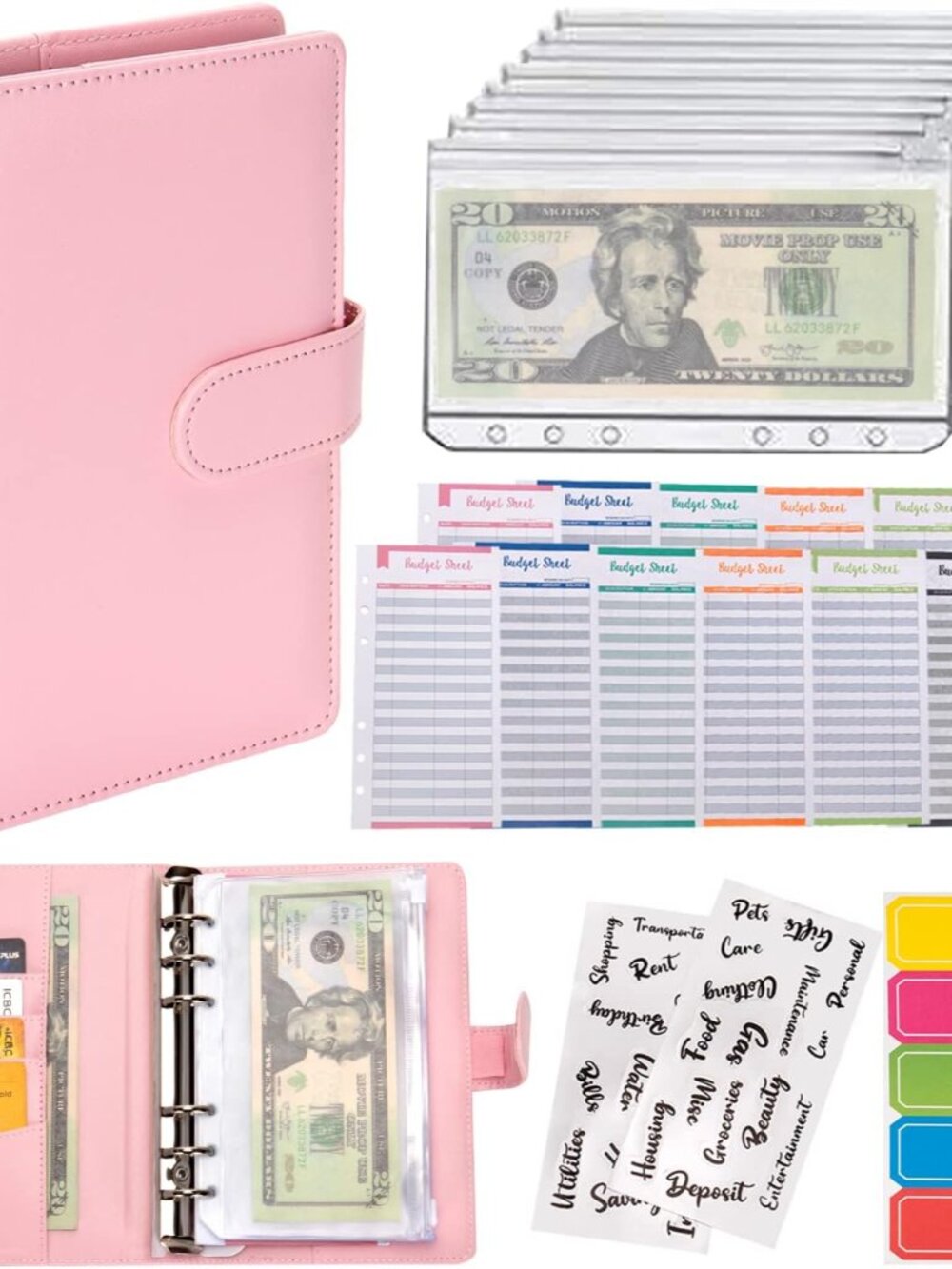 Budget Binder A6 Money Saving Binder with Zipper Cash Envelopes